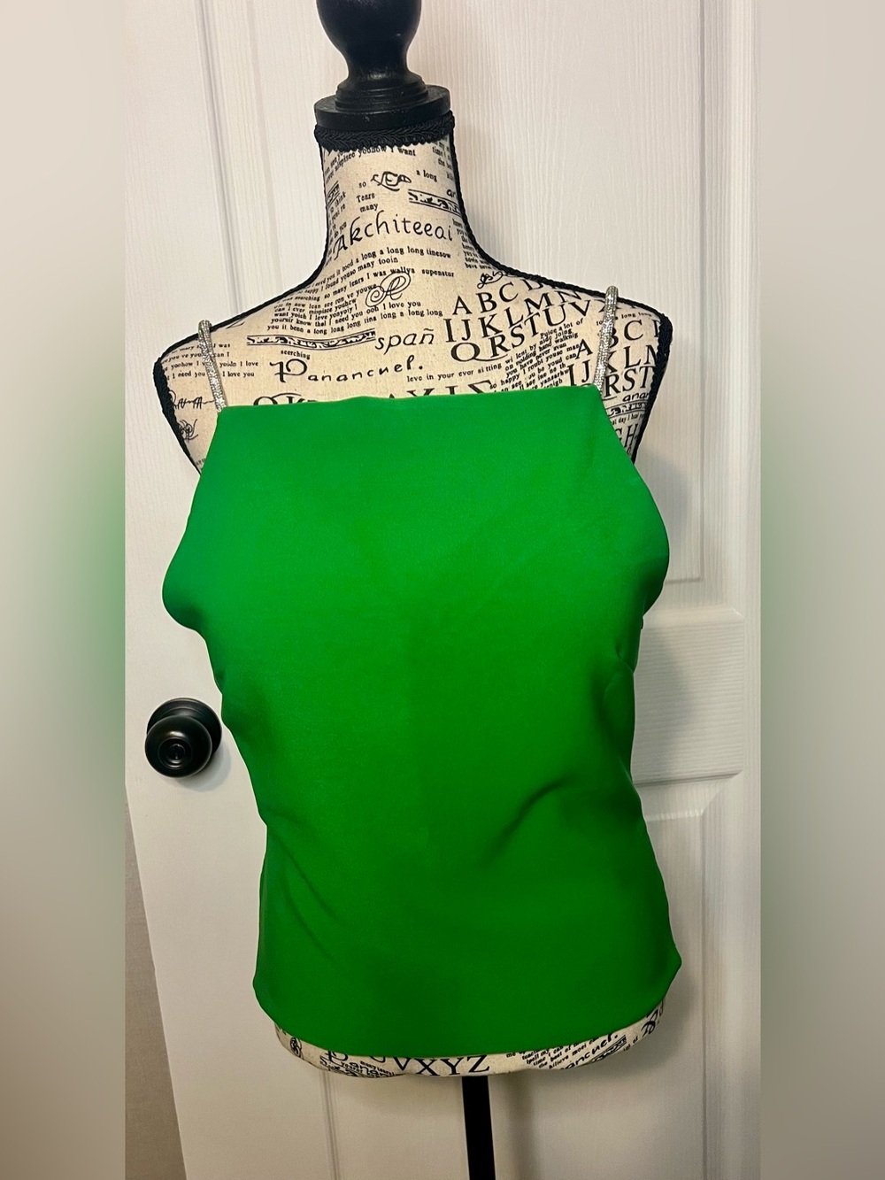 glam Bright Green Crystal Spaghetti Strap Camisole
